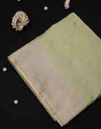 Pistachio Green Banarasi Mushroo Silk Saree with Floral Weaving & Zari Border