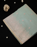 Sage Green Banarasi Mushroo Silk Saree with Floral Weaving & Zari Border