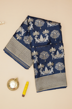 Midnight Blue Viscose Satin Saree with Dual Weaving