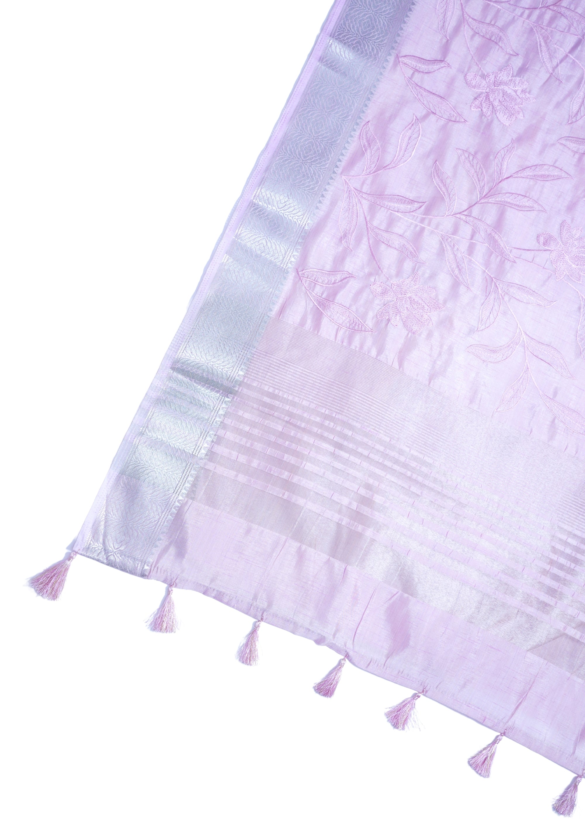 Pink Raw Tussar Saree with Fancy Embroidery
