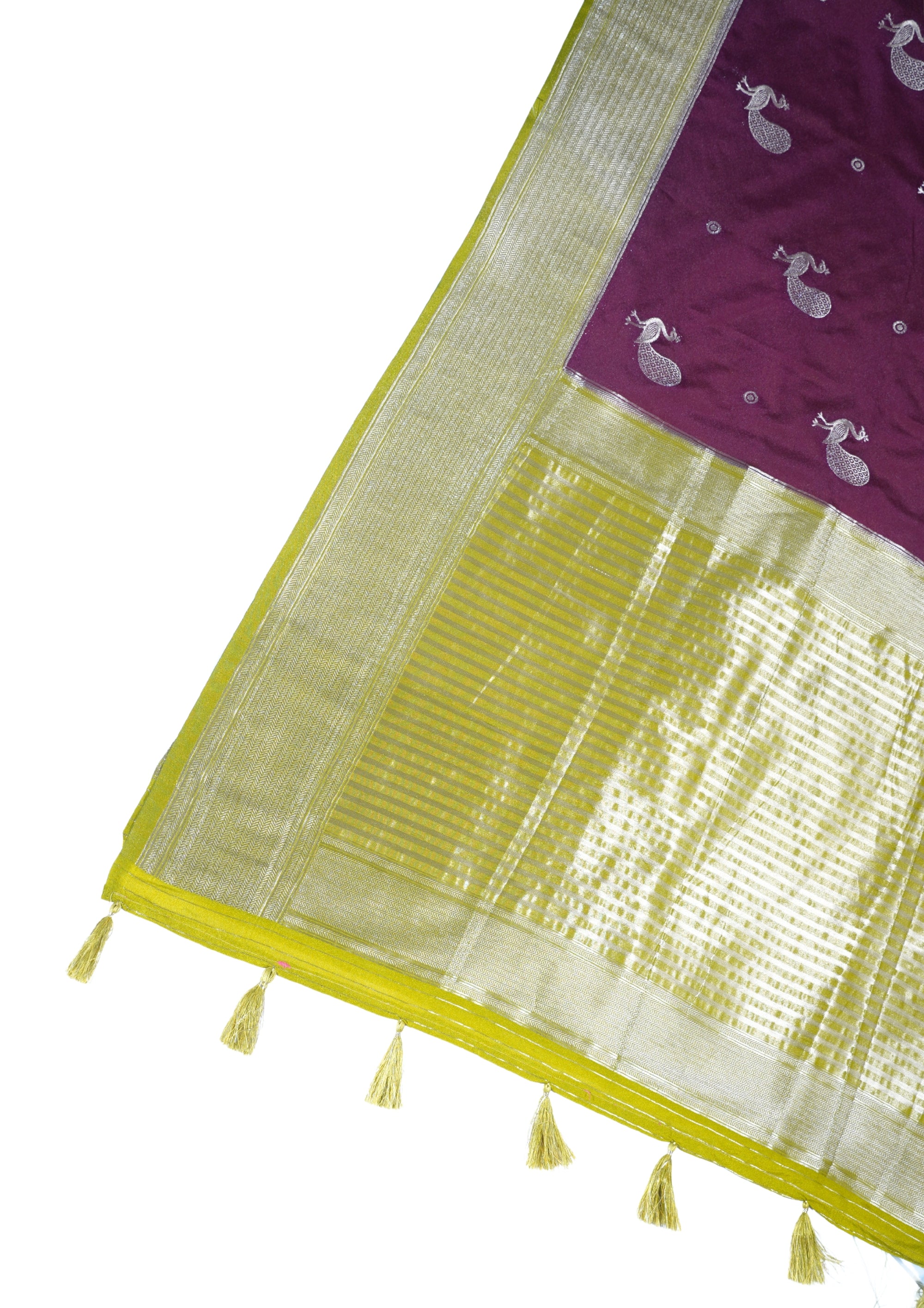 Purple Viscose Georgette Saree with Yellow Contrast Border