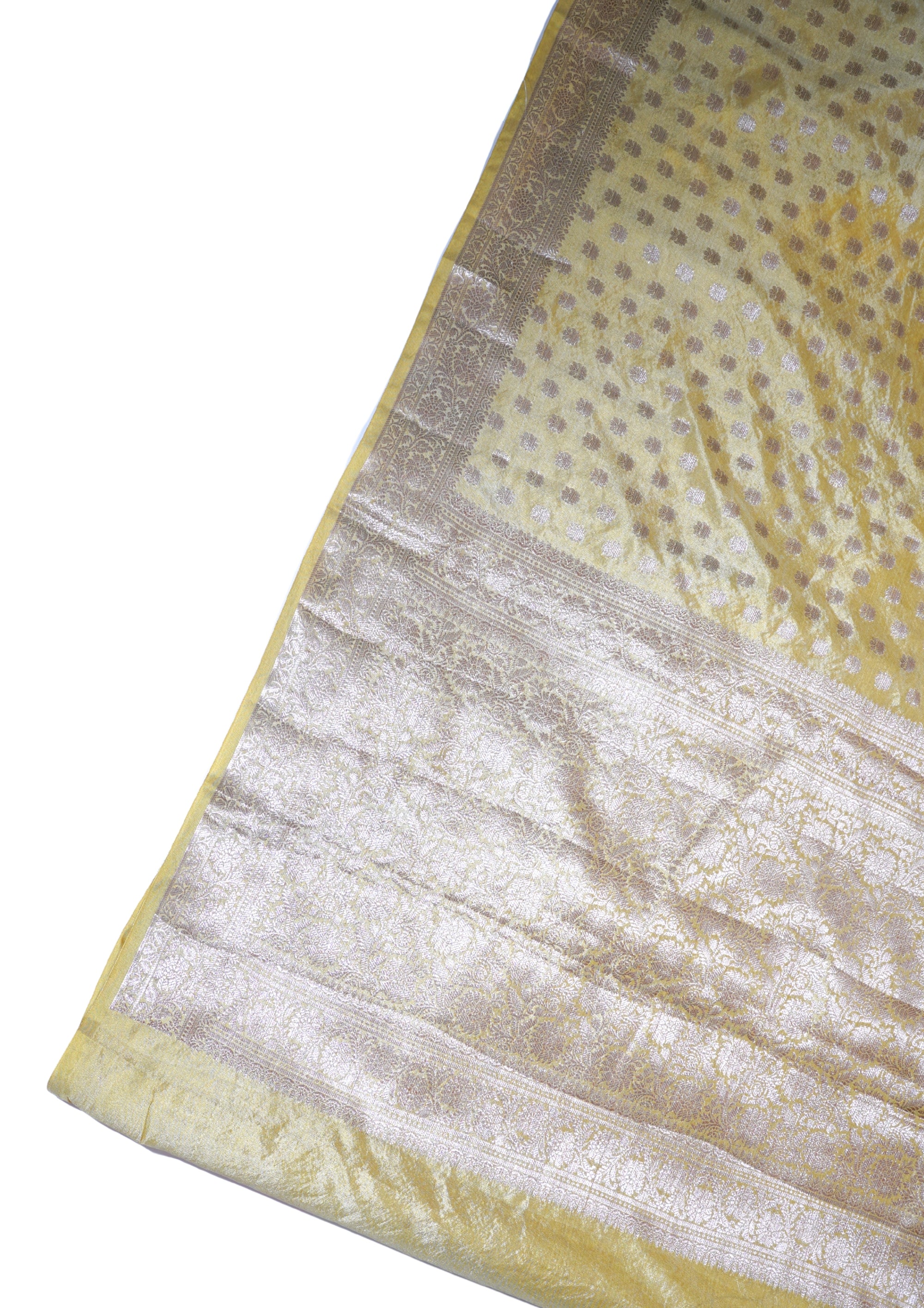 Golden Pure Chiniya Silk Saree with Antique Zari Border