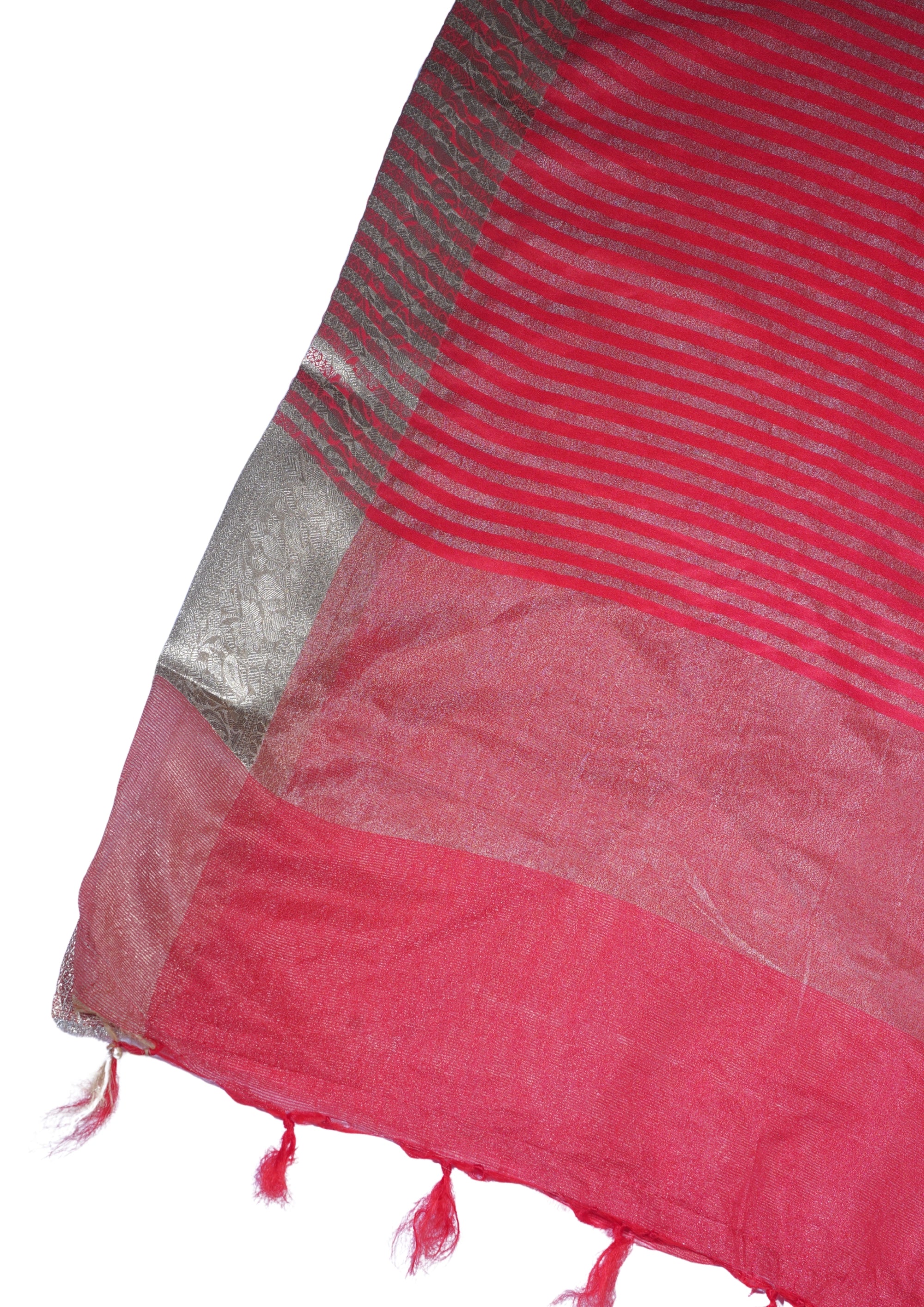 Red Pure Chiniya Silk Saree with Gold Stripes