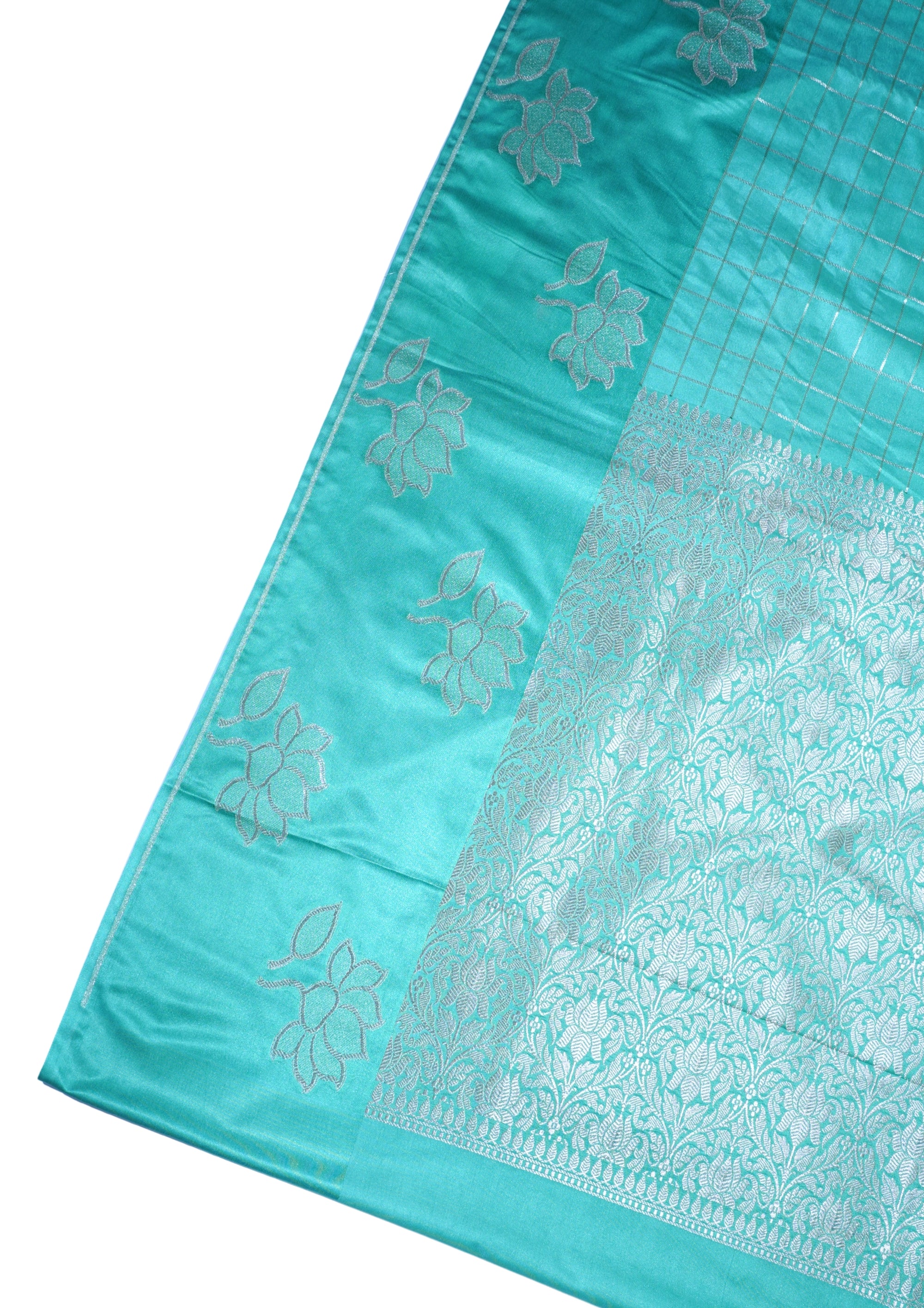 Turquoise Green Banarasi Mushroo Satin Saree