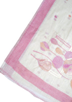 Beige Cotton Linen Weaving Saree with Pink Border