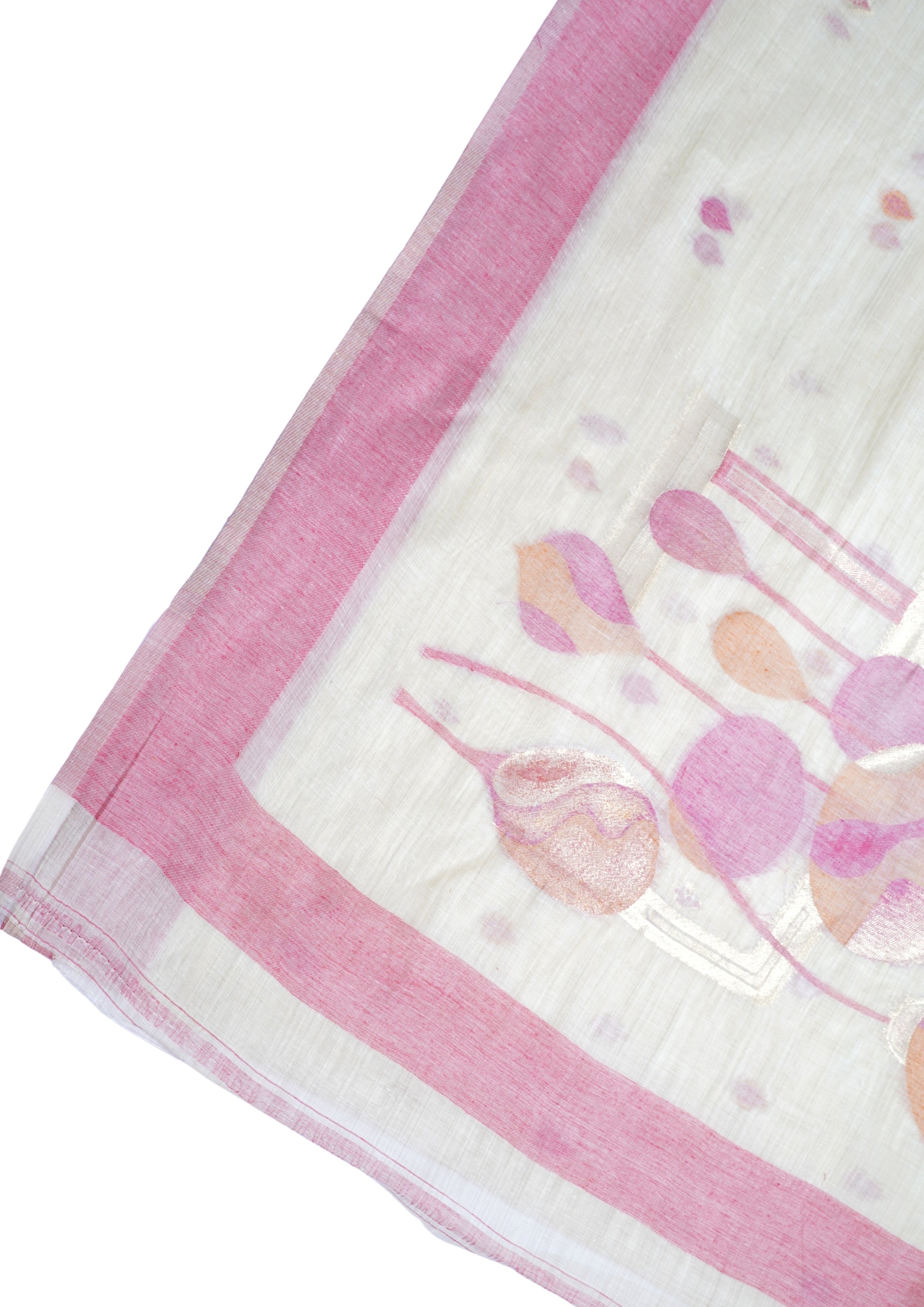 Beige Cotton Linen Weaving Saree with Pink Border