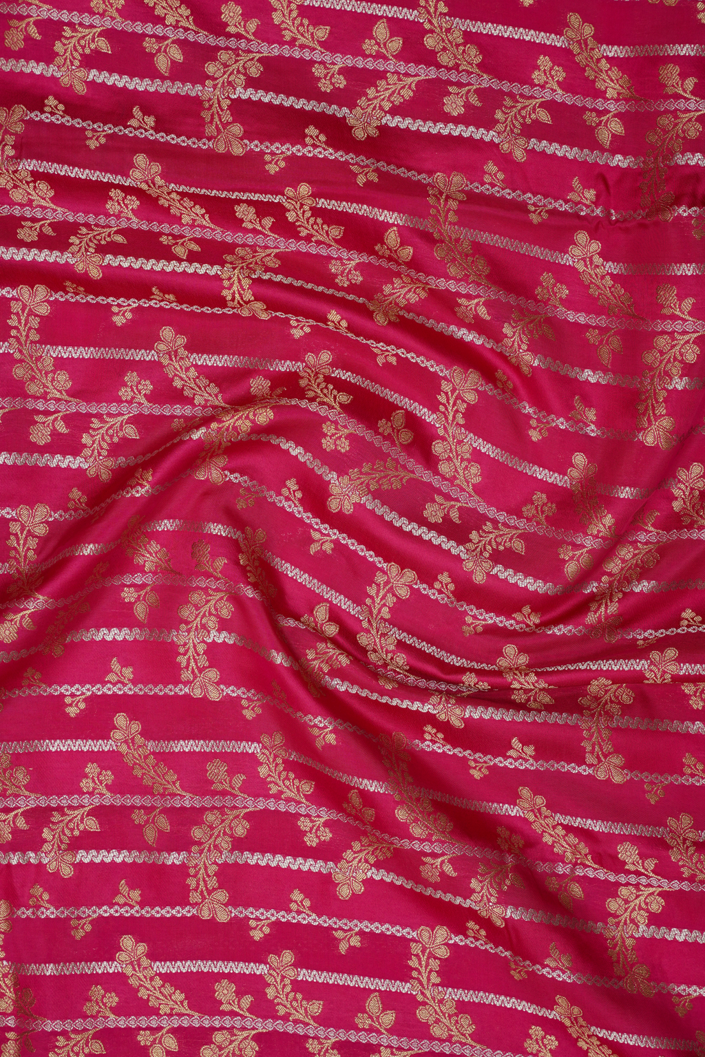 Rani Pink Viscose Satin Saree with Dual Weaving