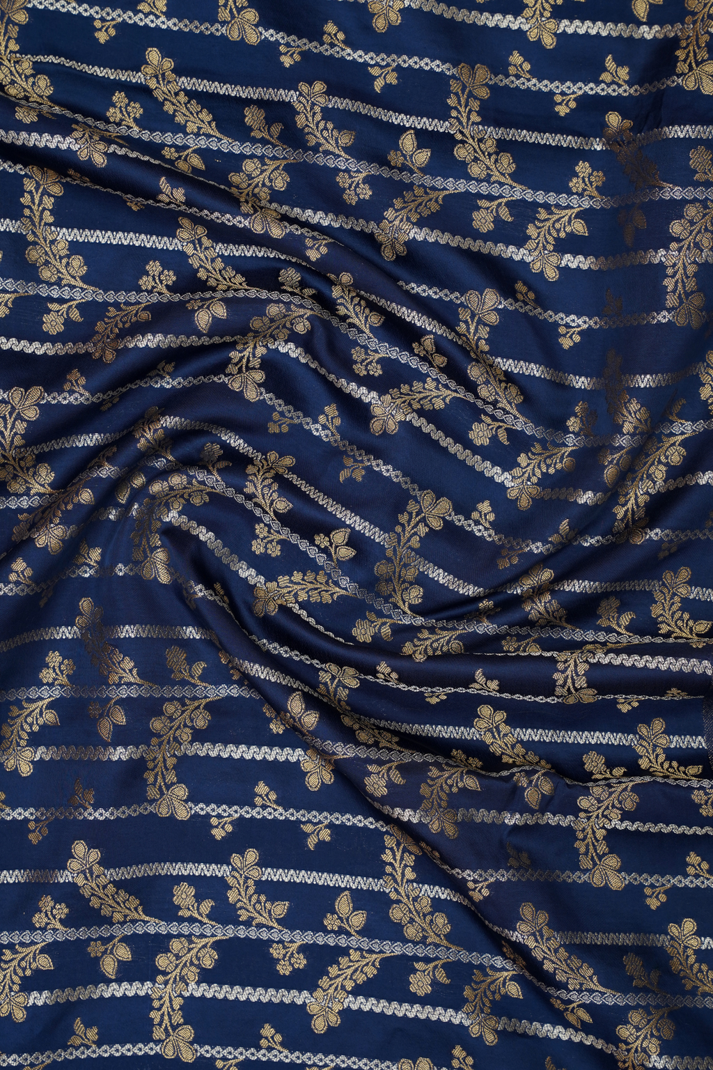Navy Blue Viscose Satin Saree with Dual Weaving