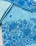 Sky Blue Organza Unstitched Suit with Tonal Floral Embroidery
