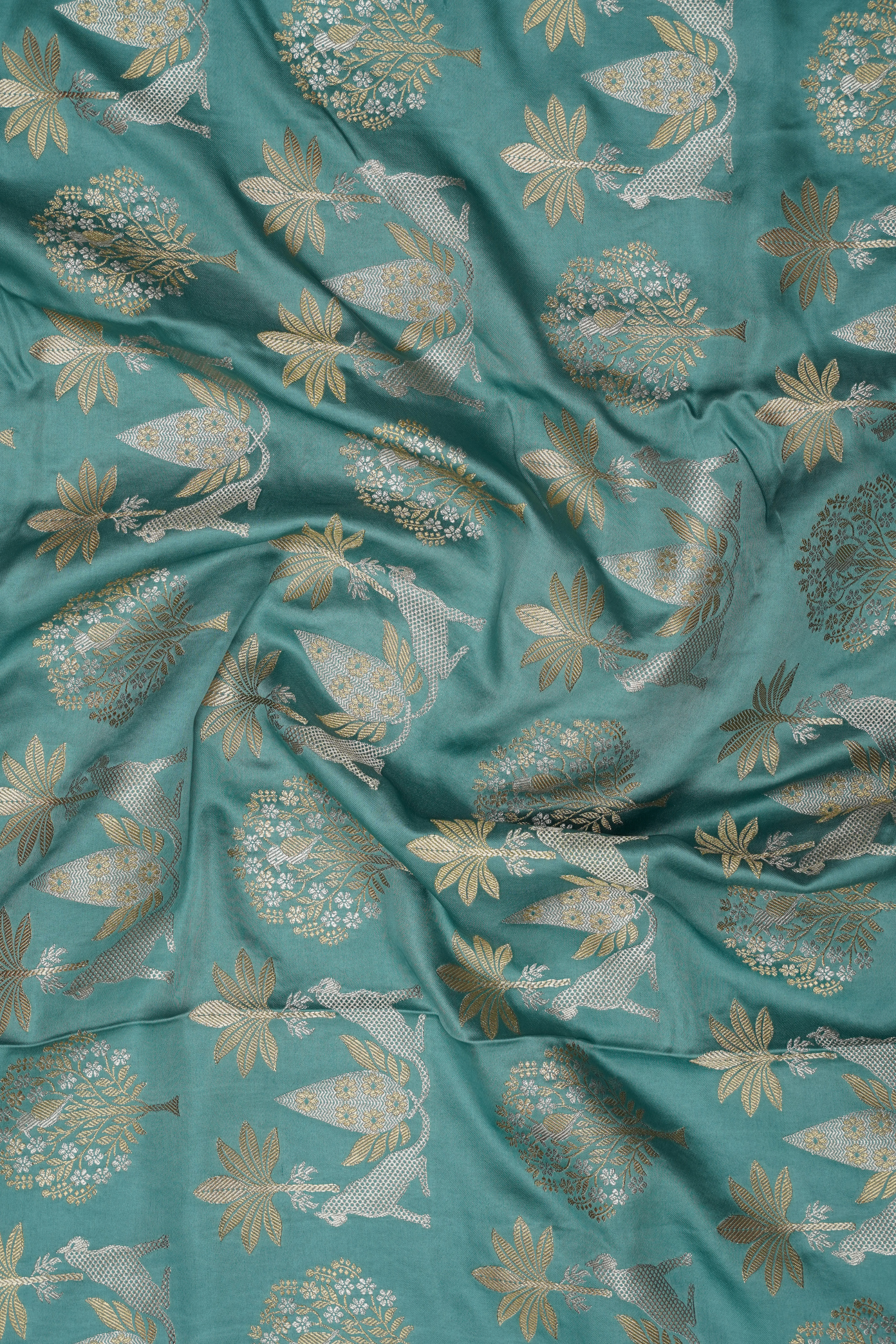 Teal Blue Viscose Satin Saree with Dual Weaving