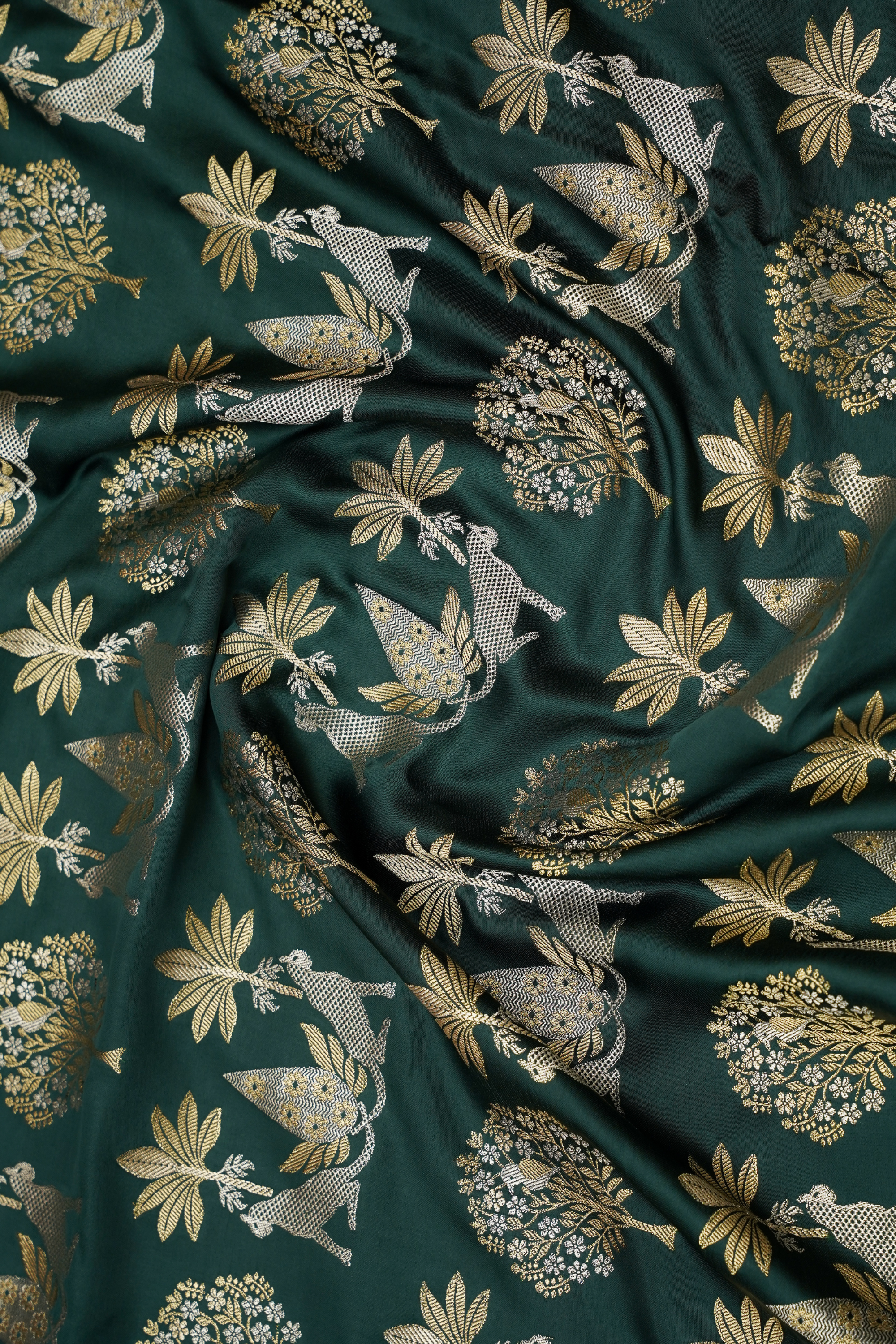 Bottle Green Viscose Satin Saree with Dual Weaving