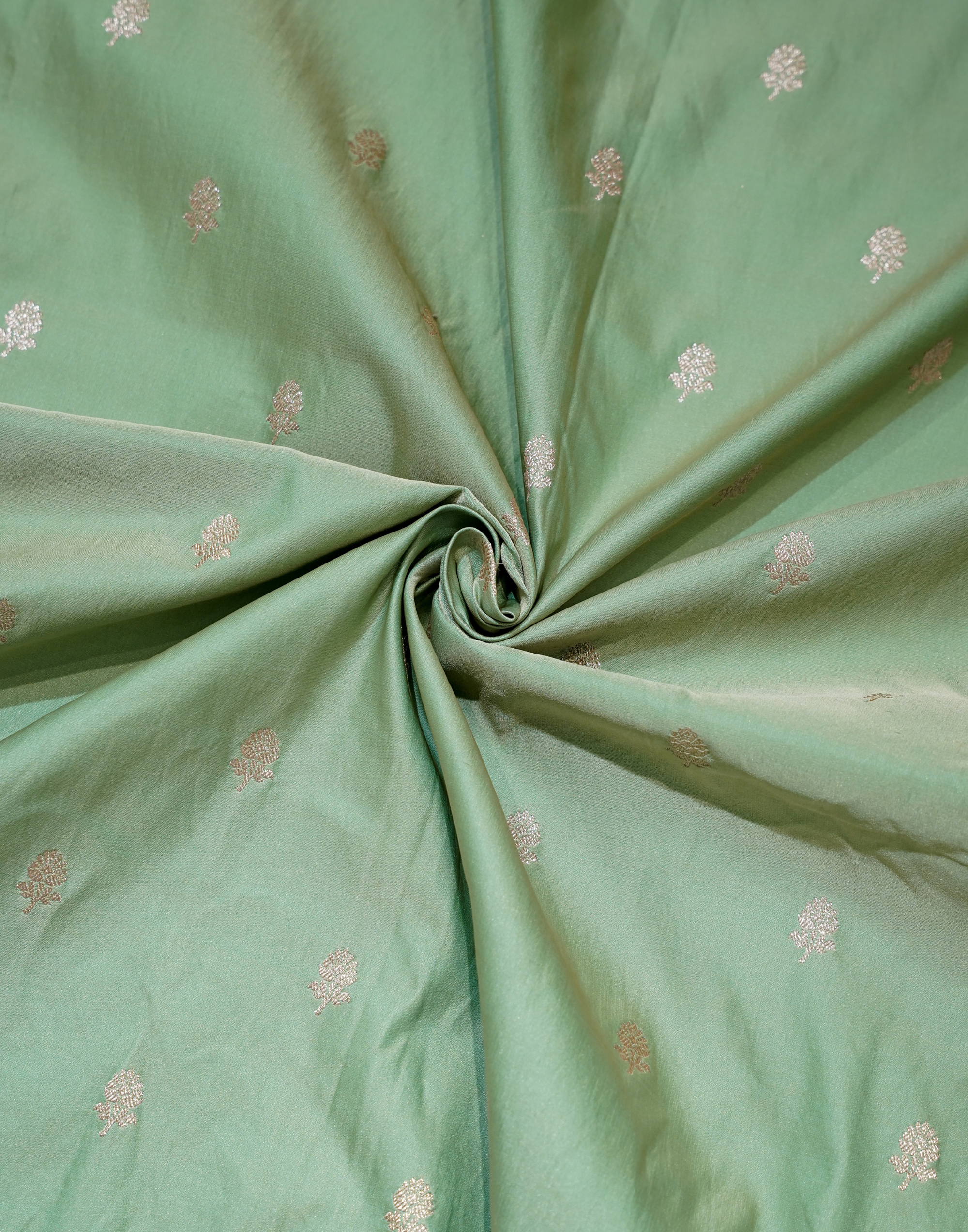 Sage Green Banarasi Mushroo Silk Saree with Floral Weaving & Zari Border