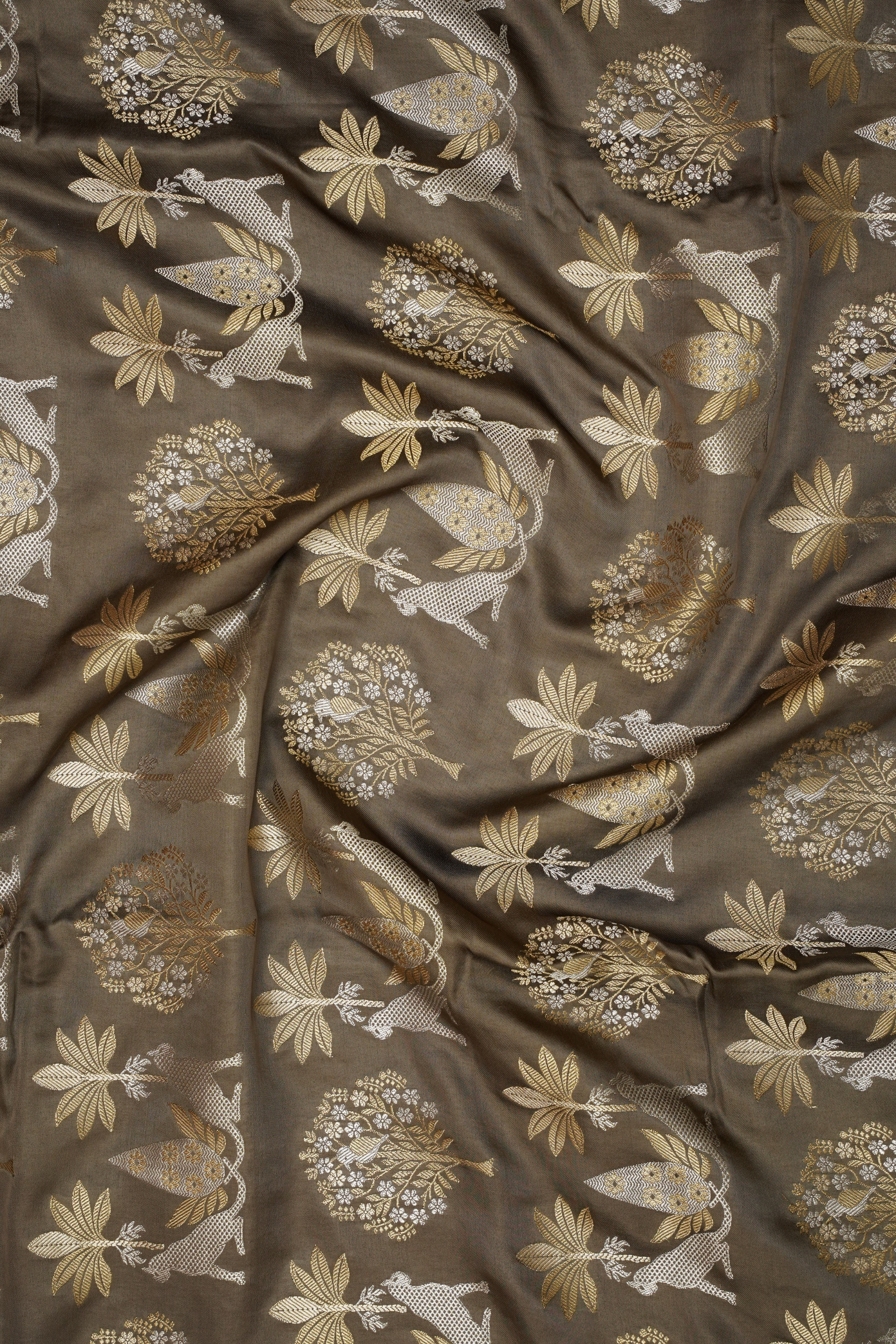 Chocolate Brown Viscose Satin Saree with Dual Weaving