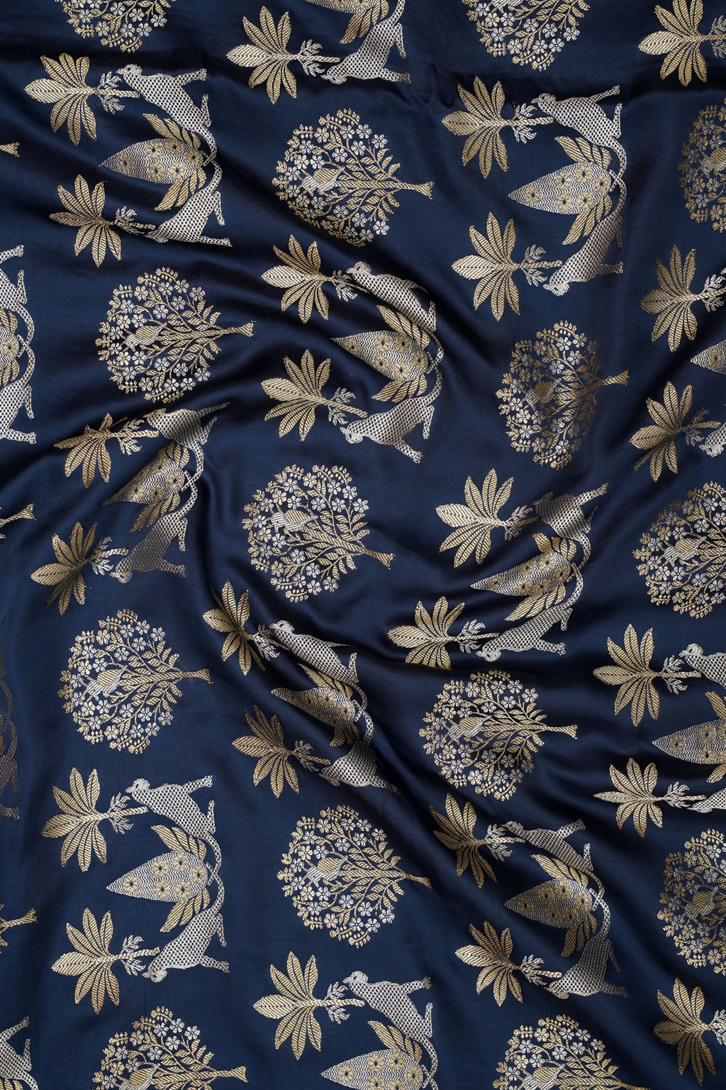 Midnight Blue Viscose Satin Saree with Dual Weaving