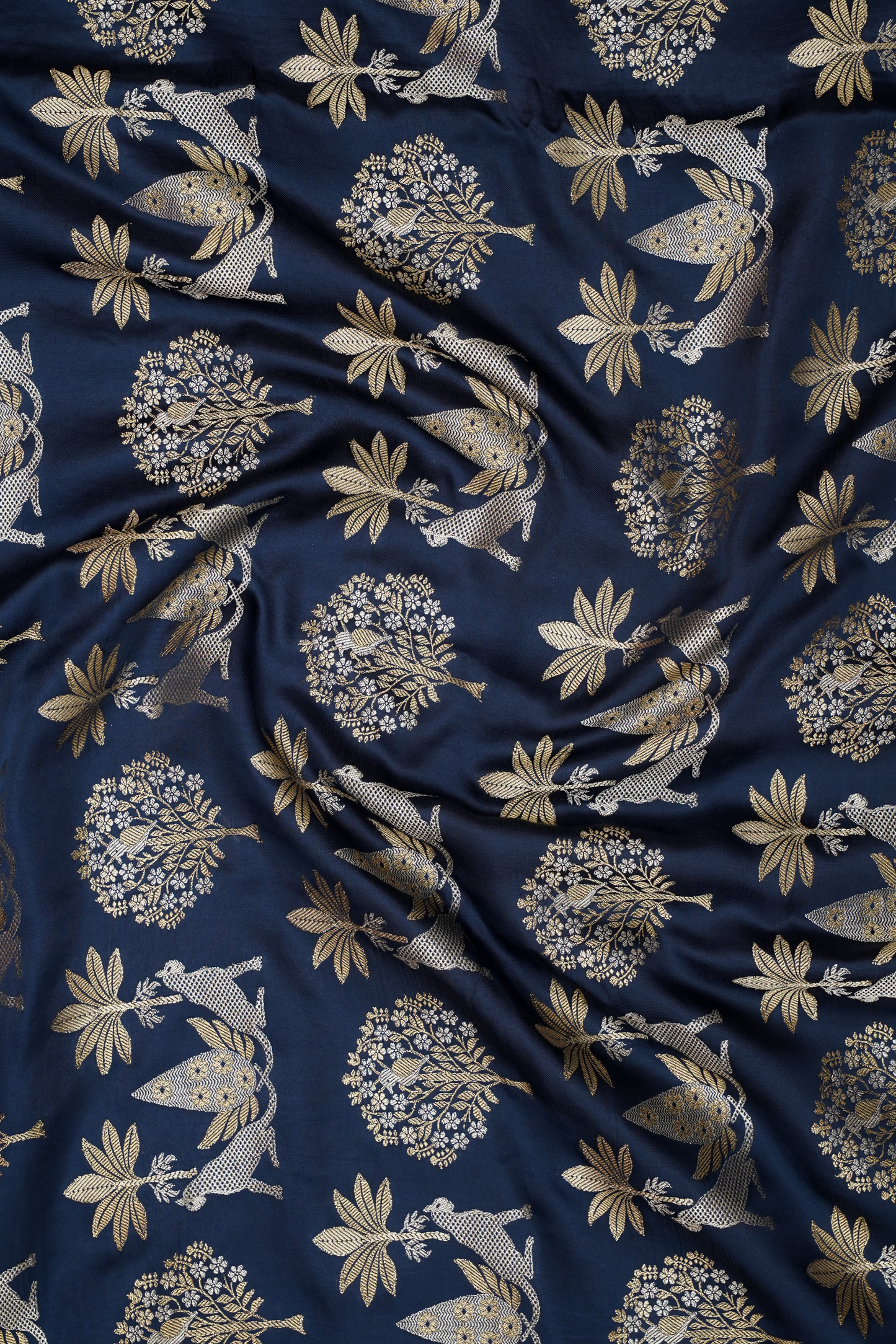 Midnight Blue Viscose Satin Saree with Dual Weaving