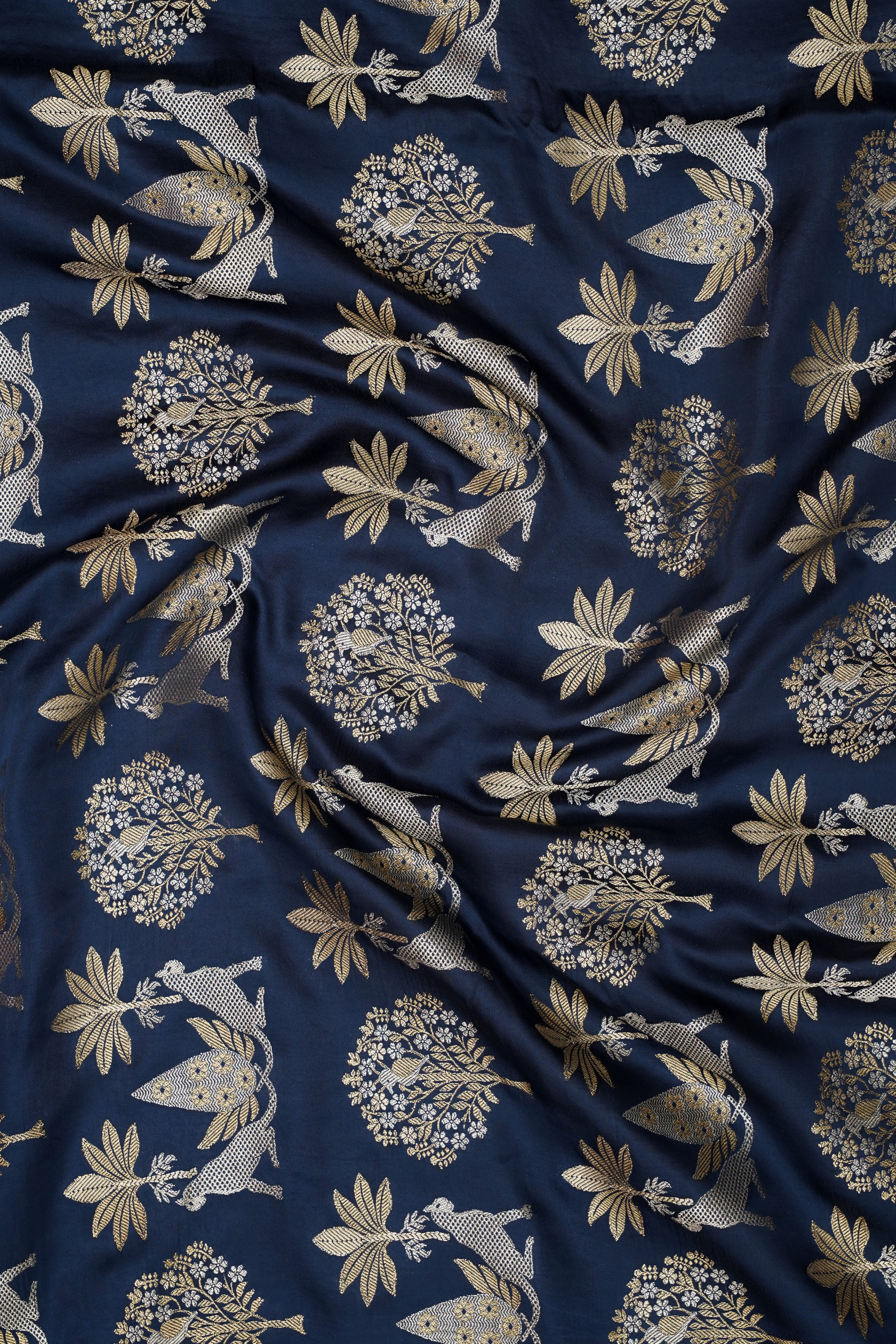 Midnight Blue Viscose Satin Saree with Dual Weaving
