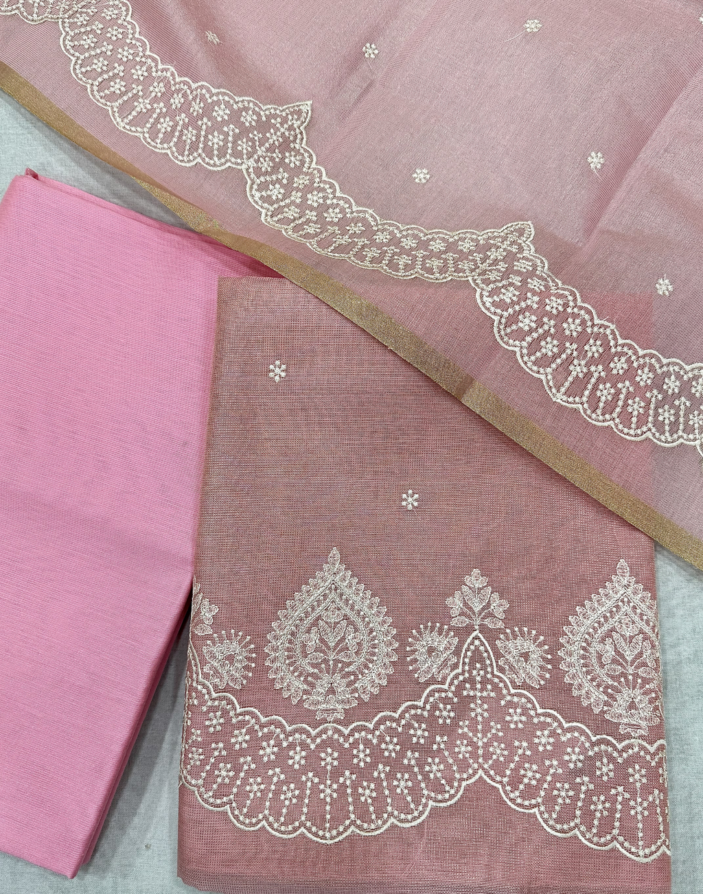 Dusty Rose Linen Tissue Unstitched Suit with Thread Embroidery