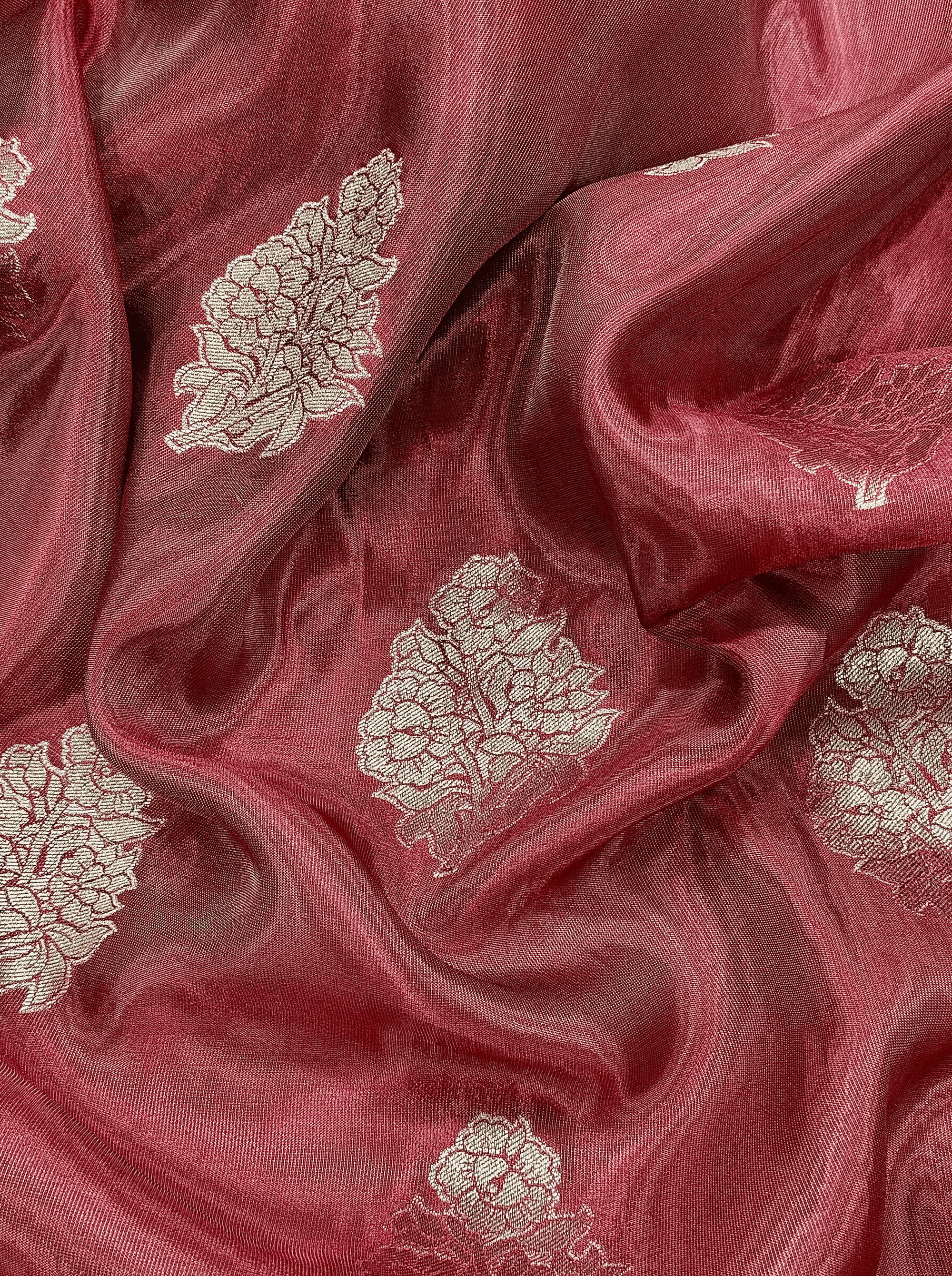 Rose Red Georgette Tissue Silk Saree