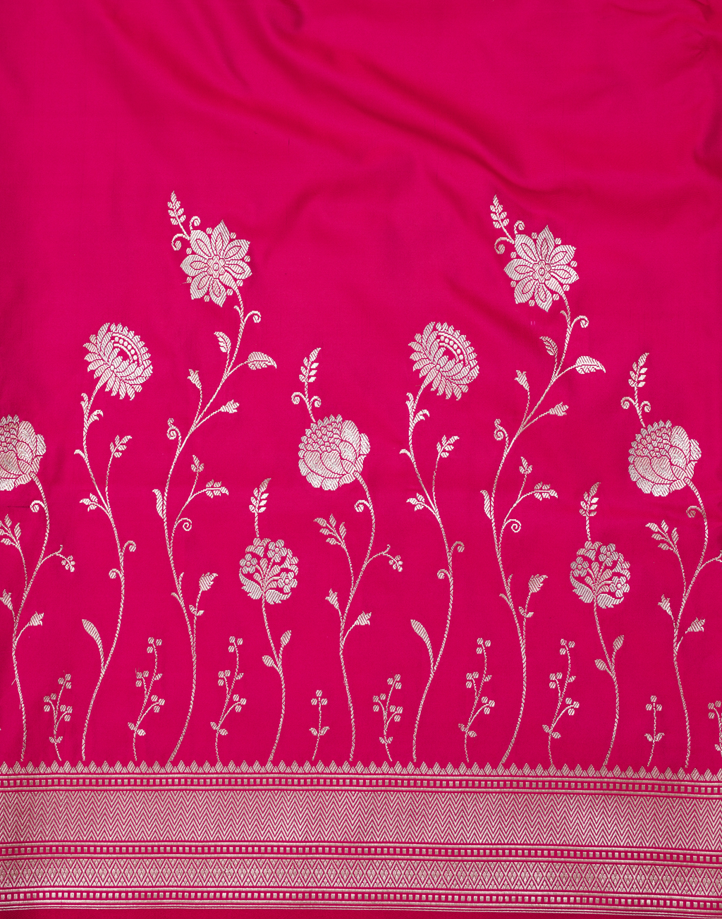 Rani Pink Banarasi Mushroo Silk Saree with Zari Border