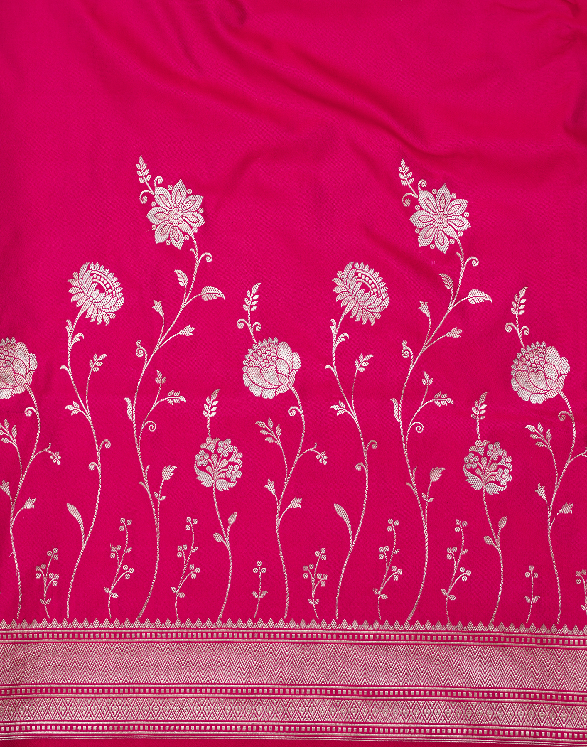 Rani Pink Banarasi Mushroo Silk Saree with Zari Border
