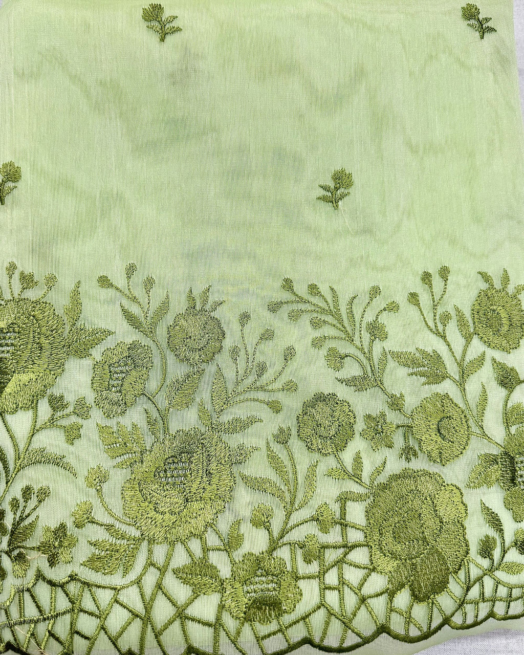 Pastel Mint Green Organza Unstitched Suit with Floral Embroidery