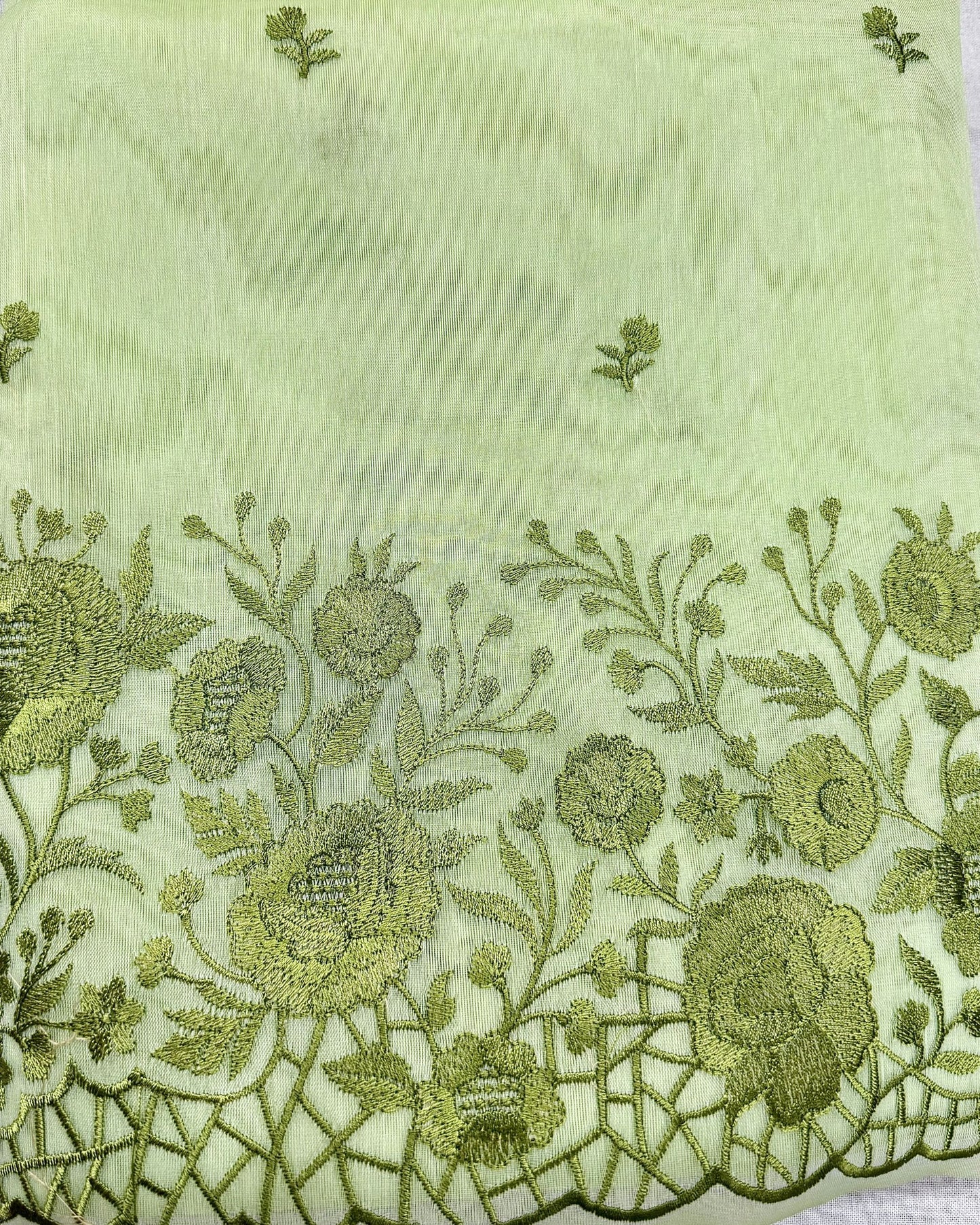 Pastel Mint Green Organza Unstitched Suit with Floral Embroidery