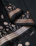 Black Banarasi Mushroo Silk Saree with Floral Weaving & Zari Border