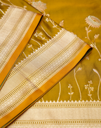 Mustard Gold Banarasi Mushroo Silk Saree with Floral Weaving & Zari Border