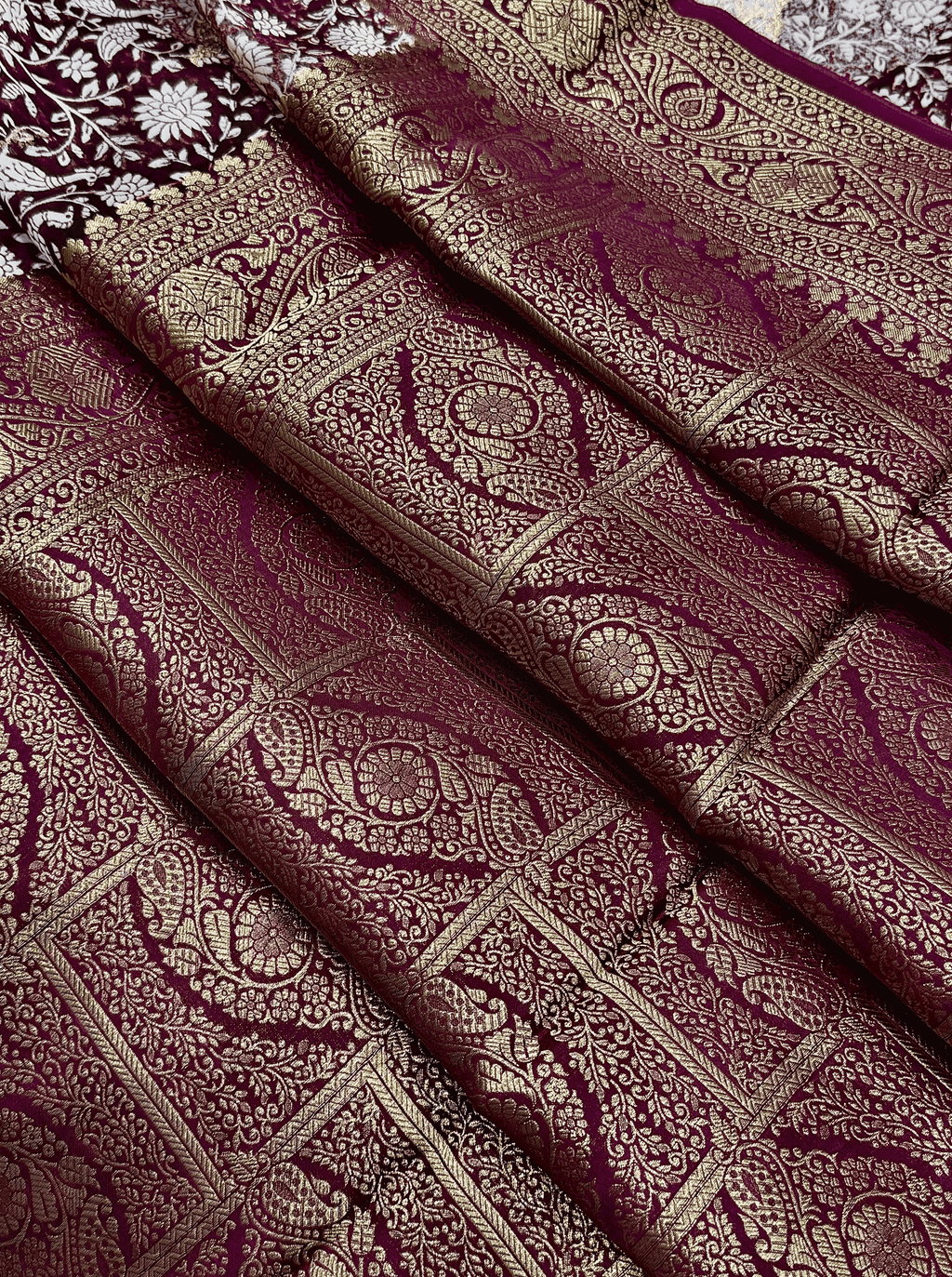 Wine Purple Organza Satin Silk Saree