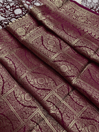 Wine Purple Organza Satin Silk Saree