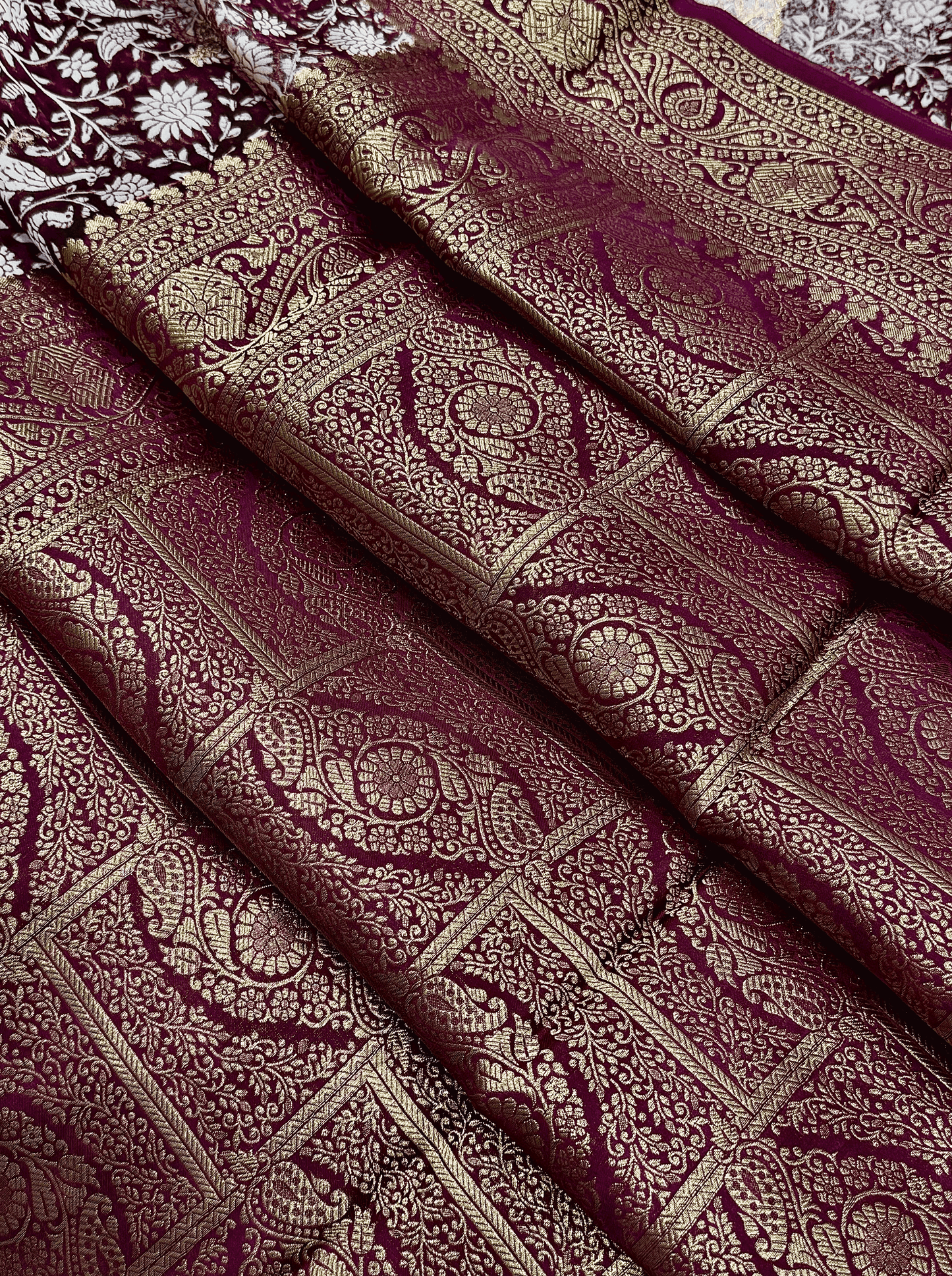 Wine Purple Organza Satin Silk Saree