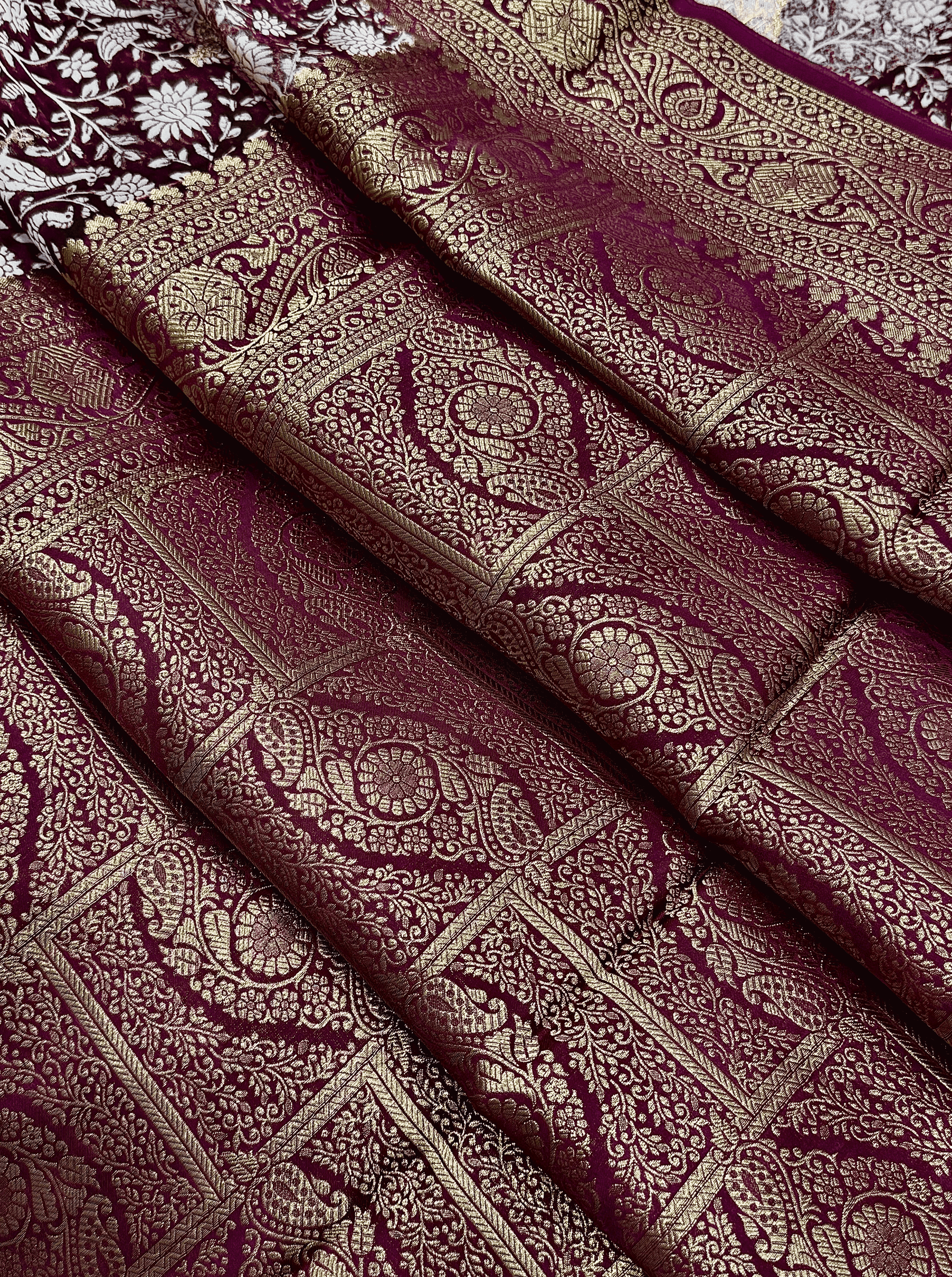 Wine Purple Organza Satin Silk Saree