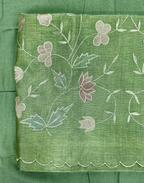 Sage Green Tussar Unstitched Suit with Appliqué Embroidery