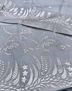 Grey Linen Tissue Unstitched Suit with Floral Embroidery