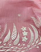 Baby Pink Linen Tissue Unstitched Suit with Floral Embroidery