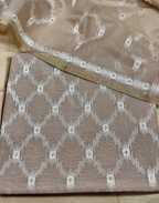 Beige Linen Tissue Unstitched Suit with Ikat-Inspired Embroidery
