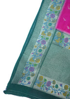 Pink Tussar Pathony Saree with Green Contrast Border