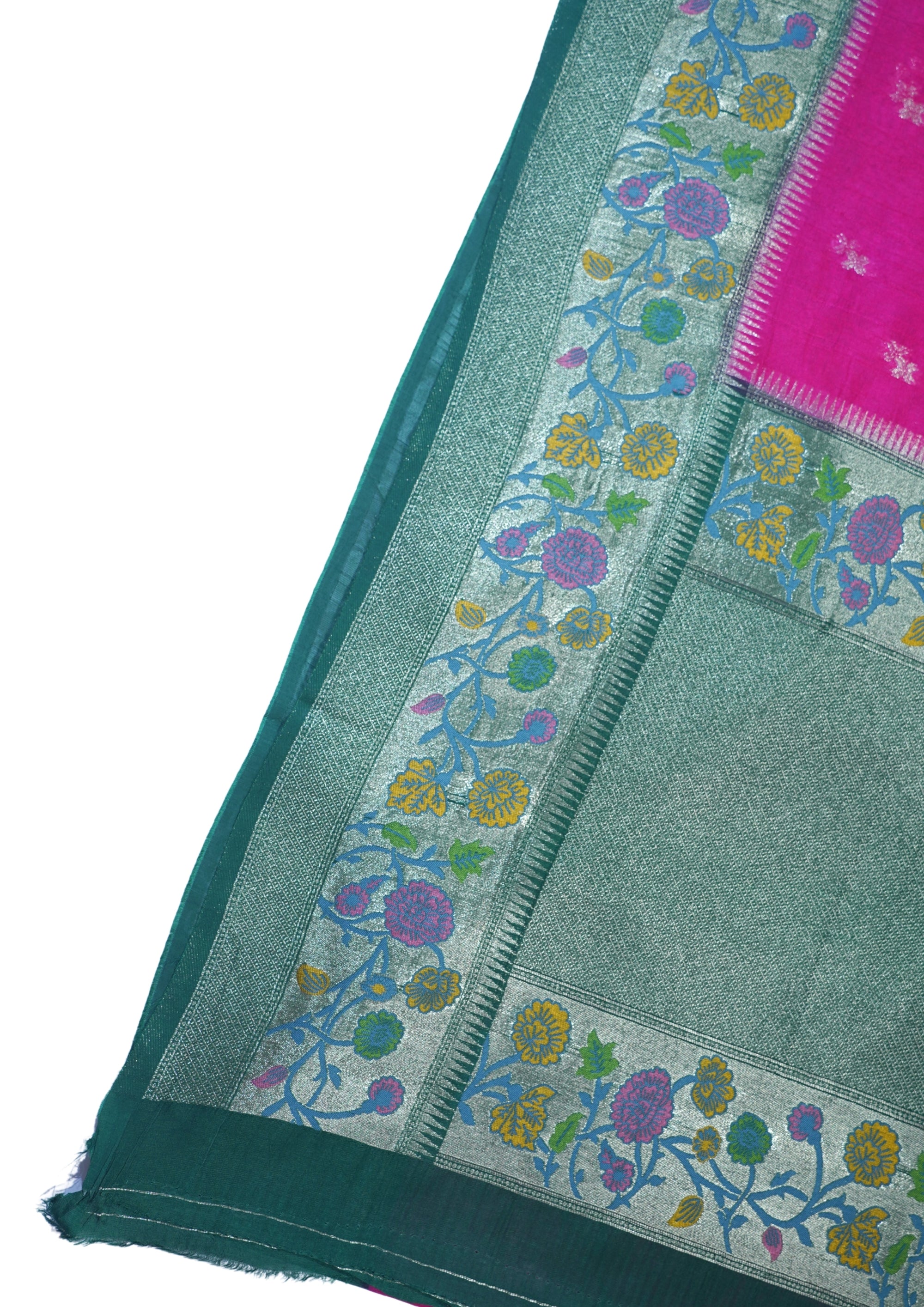 Pink Tussar Pathony Saree with Green Contrast Border