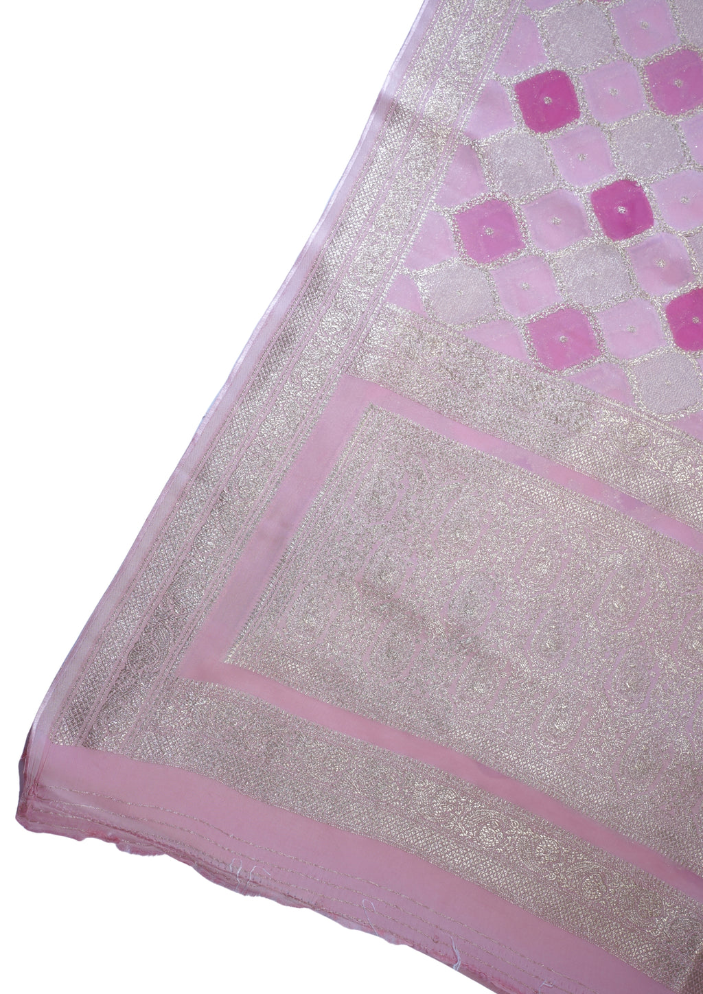 Pink Kora Satin Rangkat Saree with Gold Embroidery