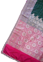 Green Saree with Red Pallu and Pink Blouse