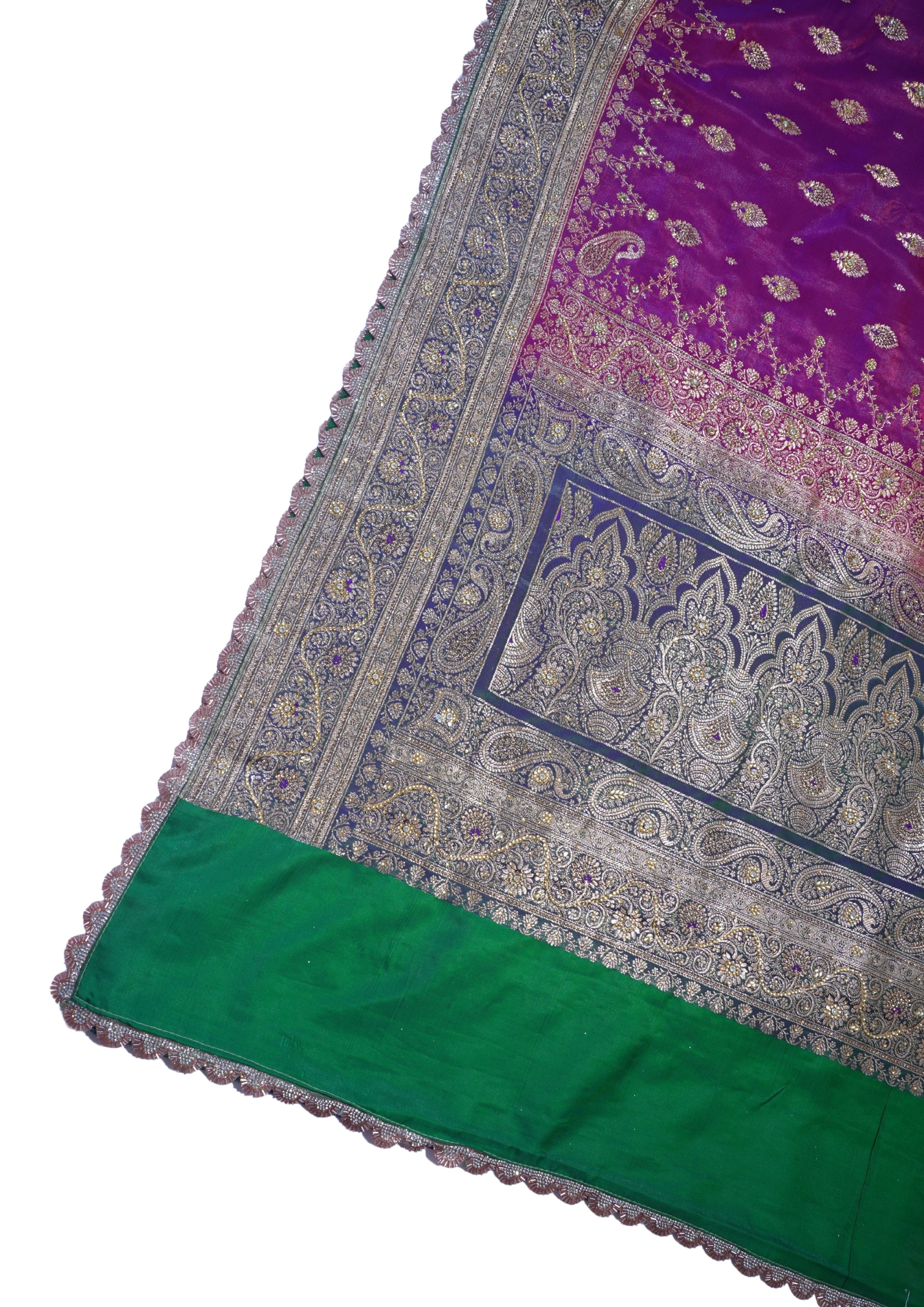 Pink Banarasi Saree with Green Pallu
