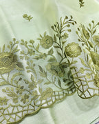 Pastel Mint Green Organza Unstitched Suit with Floral Embroidery