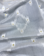 Steel Grey Linen Tissue Unstitched Suit with Ikat-Inspired Embroidery
