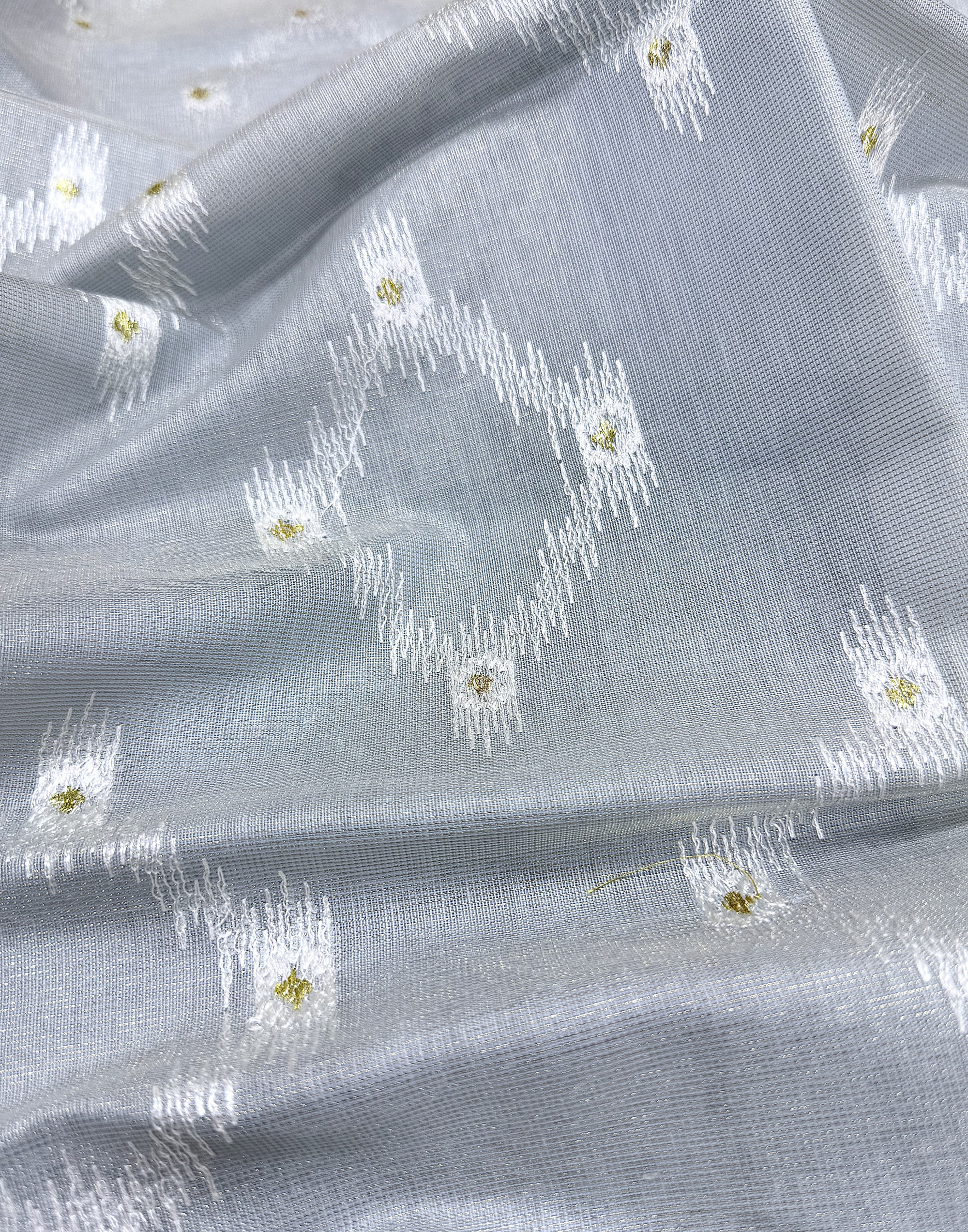 Steel Grey Linen Tissue Unstitched Suit with Ikat-Inspired Embroidery