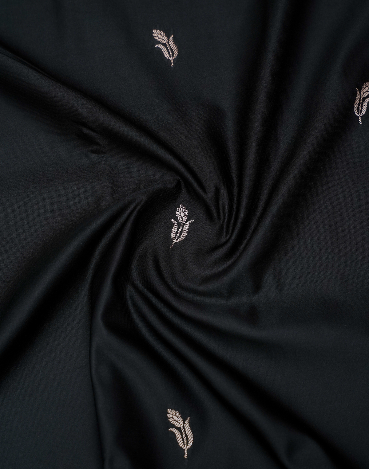 Black Banarasi Mushroo Silk Saree with Floral Weaving & Zari Border