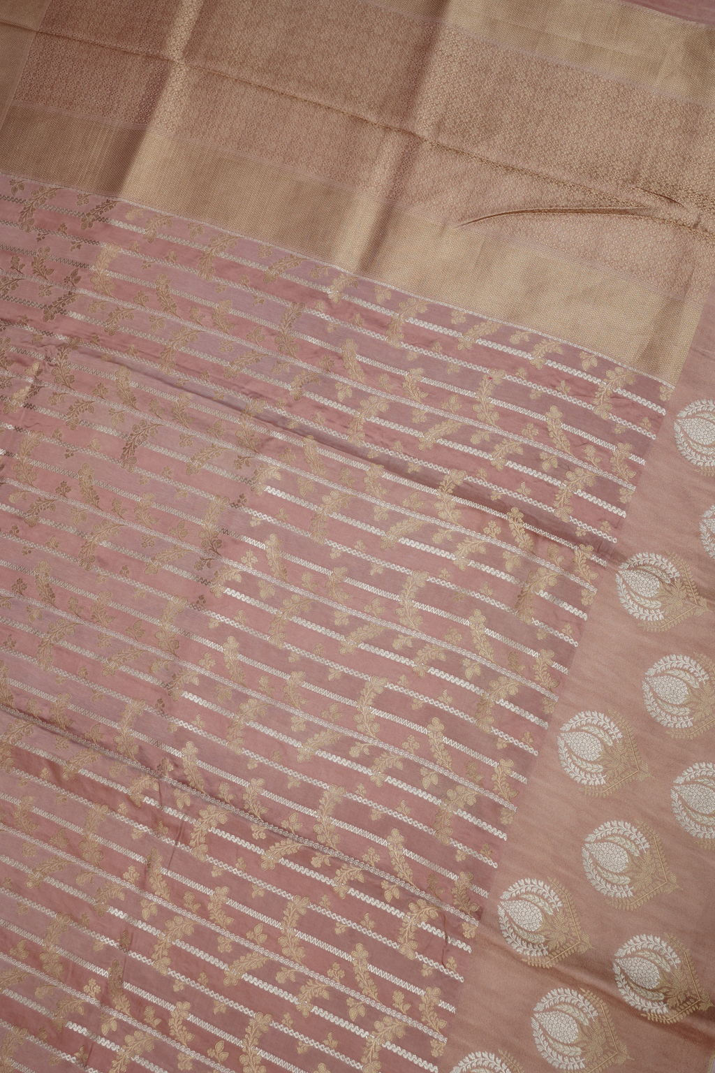 Dusty Rose Viscose Satin Saree with Dual Weaving