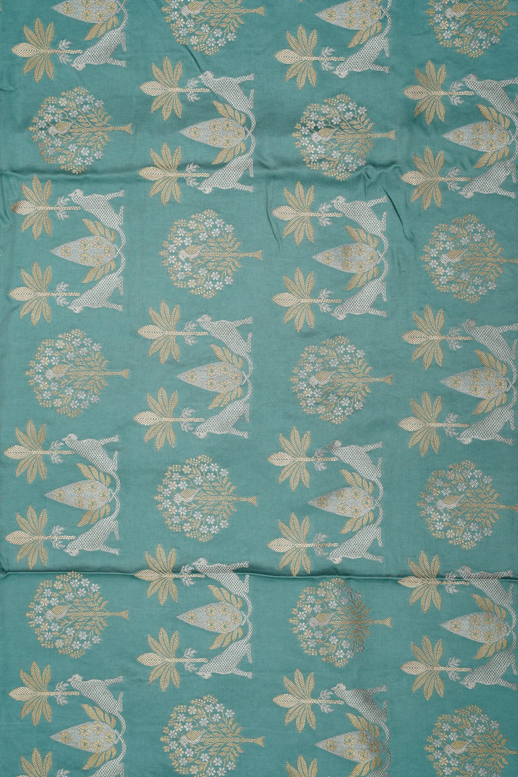 Teal Blue Viscose Satin Saree with Dual Weaving