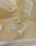 Mustard Linen Tissue Unstitched Suit with Ikat-Inspired Embroidery
