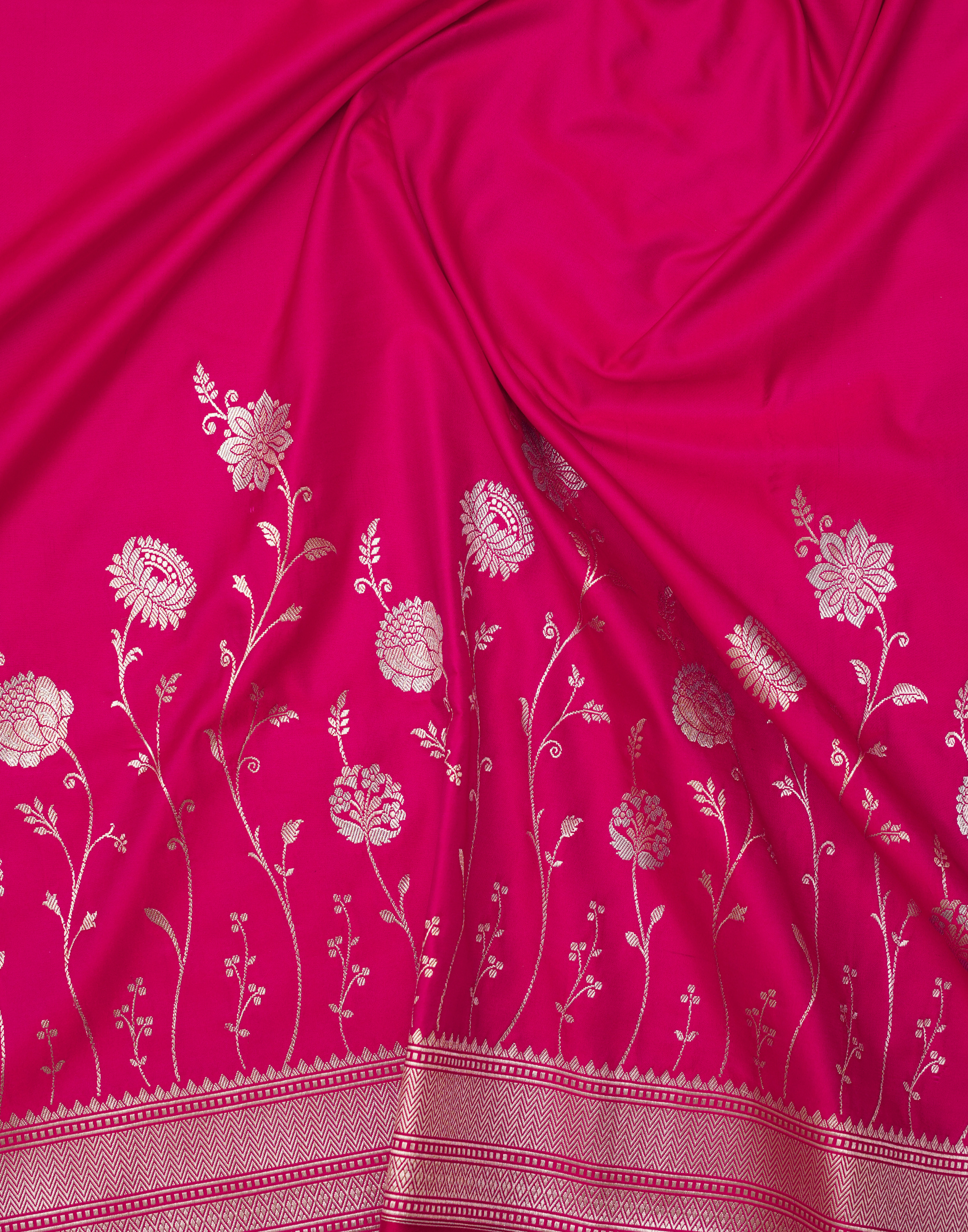 Rani Pink Banarasi Mushroo Silk Saree with Zari Border