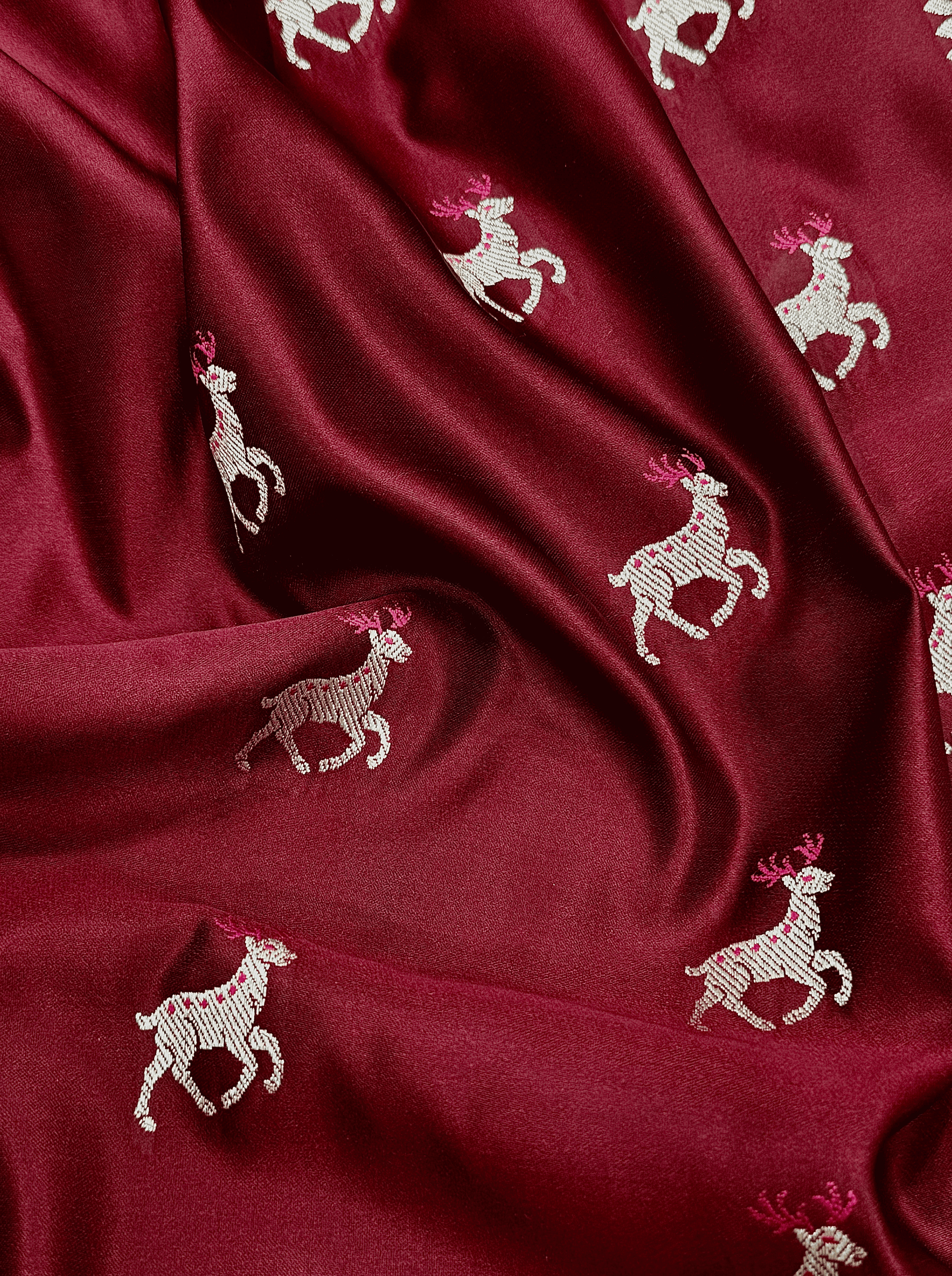 Wine Maroon Handloom Mushroo Satin Silk Saree